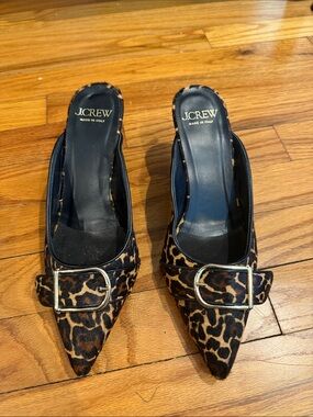 Jcrew pony hair cheetah mules heels 6.5